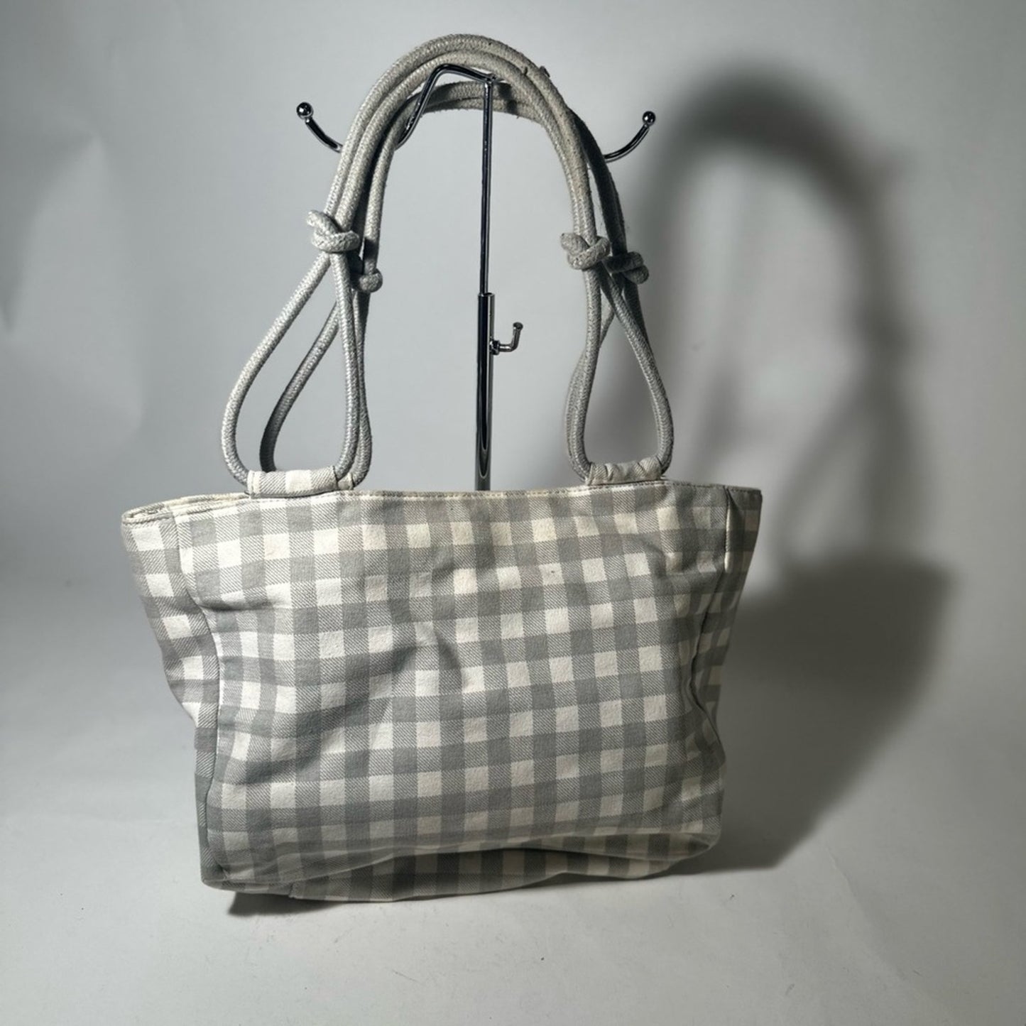 Gray Checkered Tote with Structured Design