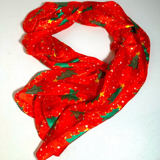 Festive Red Christmas Scarf with Tree Pattern