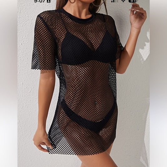 Black Mesh Tunic Top