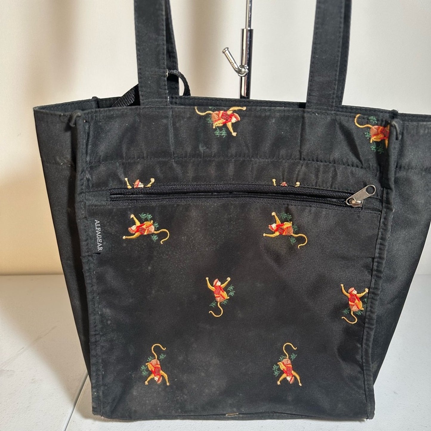 Black Tote Bag with Monkey Print