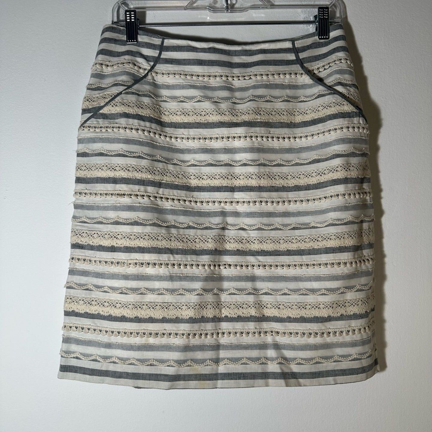 Anthropology Striped Cream and Gray Skirt