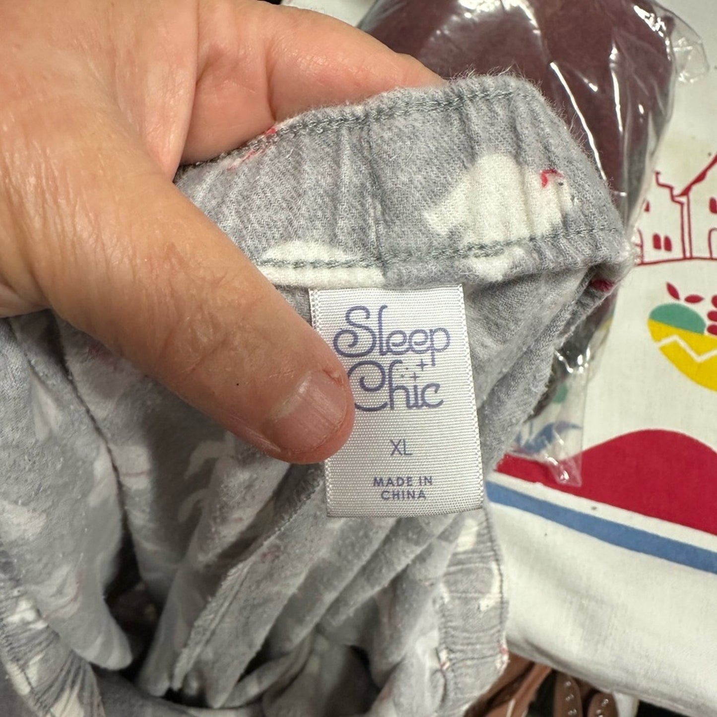 Gray Pajama Pants with Red Drawstring