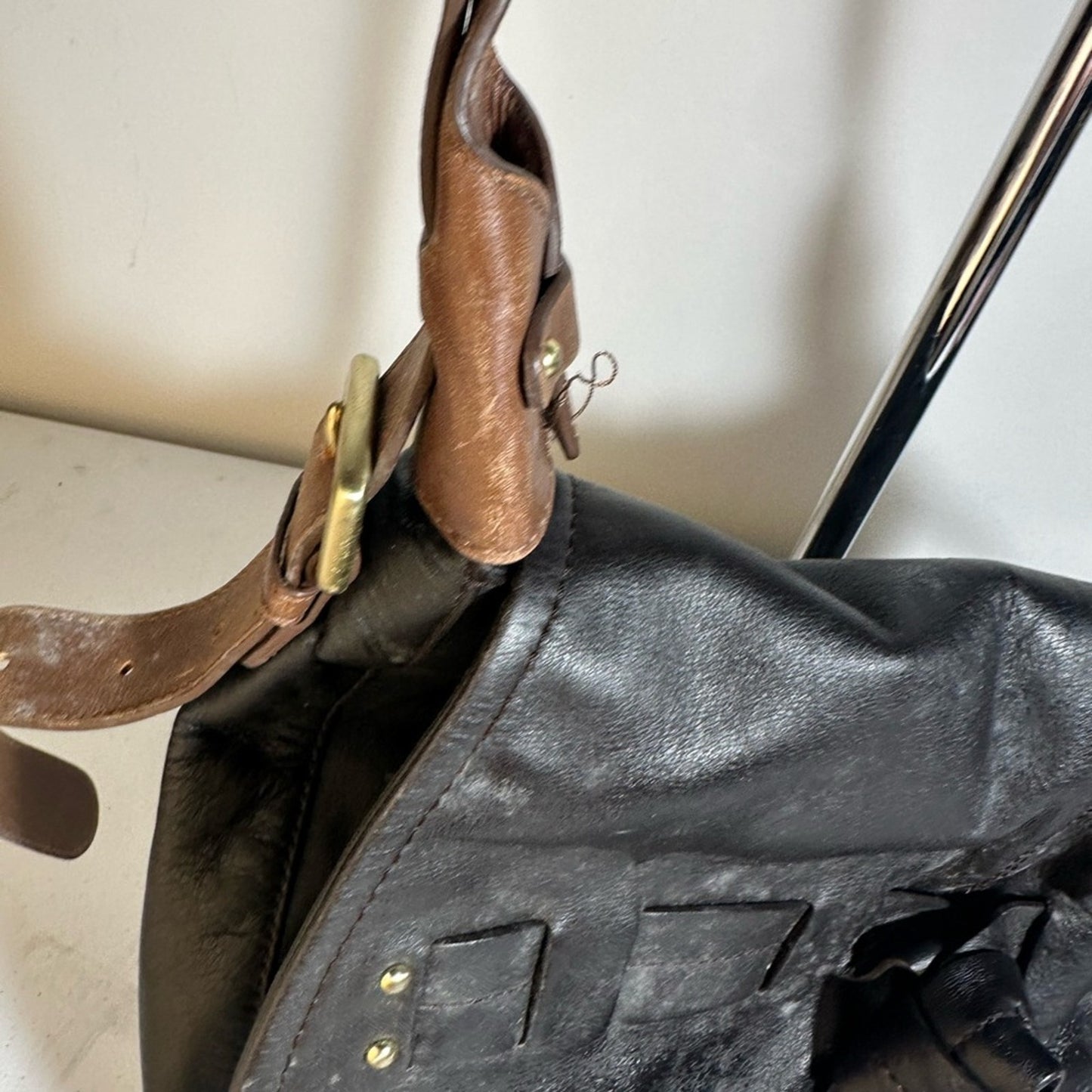 DKNY Dark Leather Bag with Gold Lock