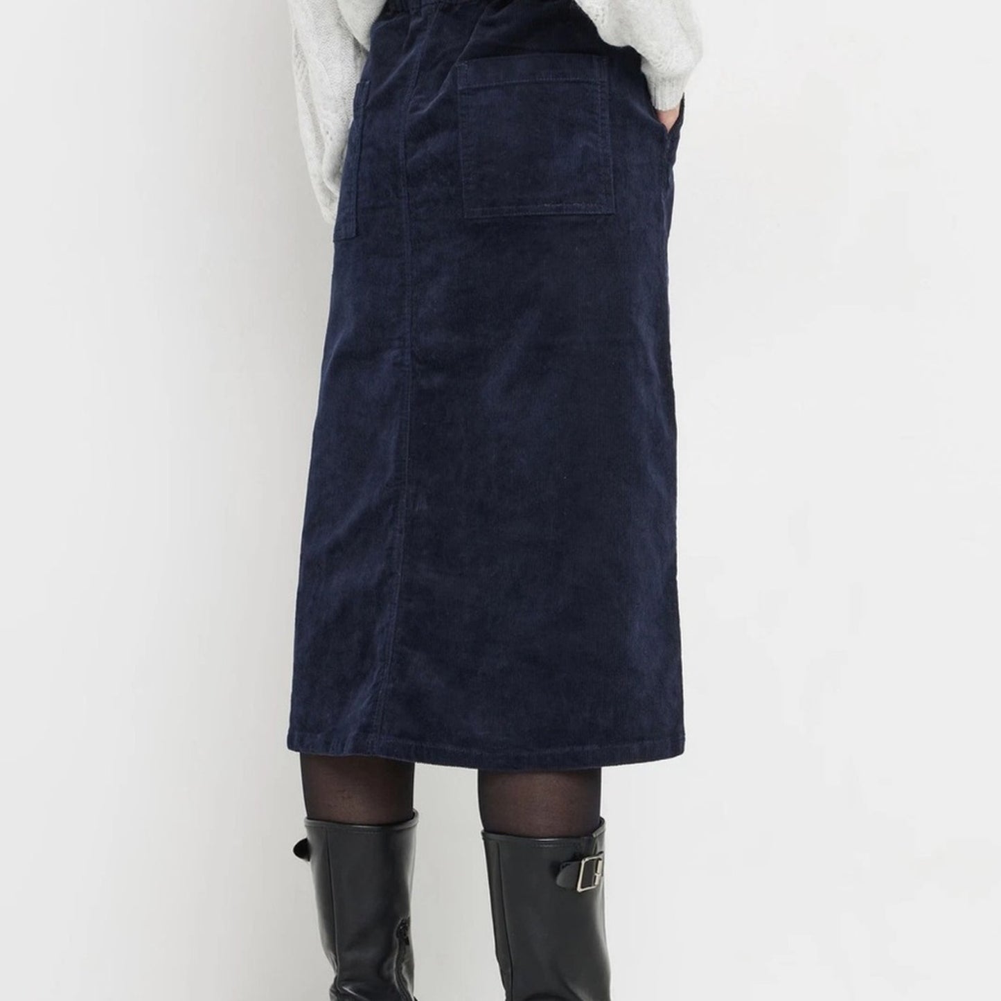 Blue A-Line Midi Skirt with Slit for Work