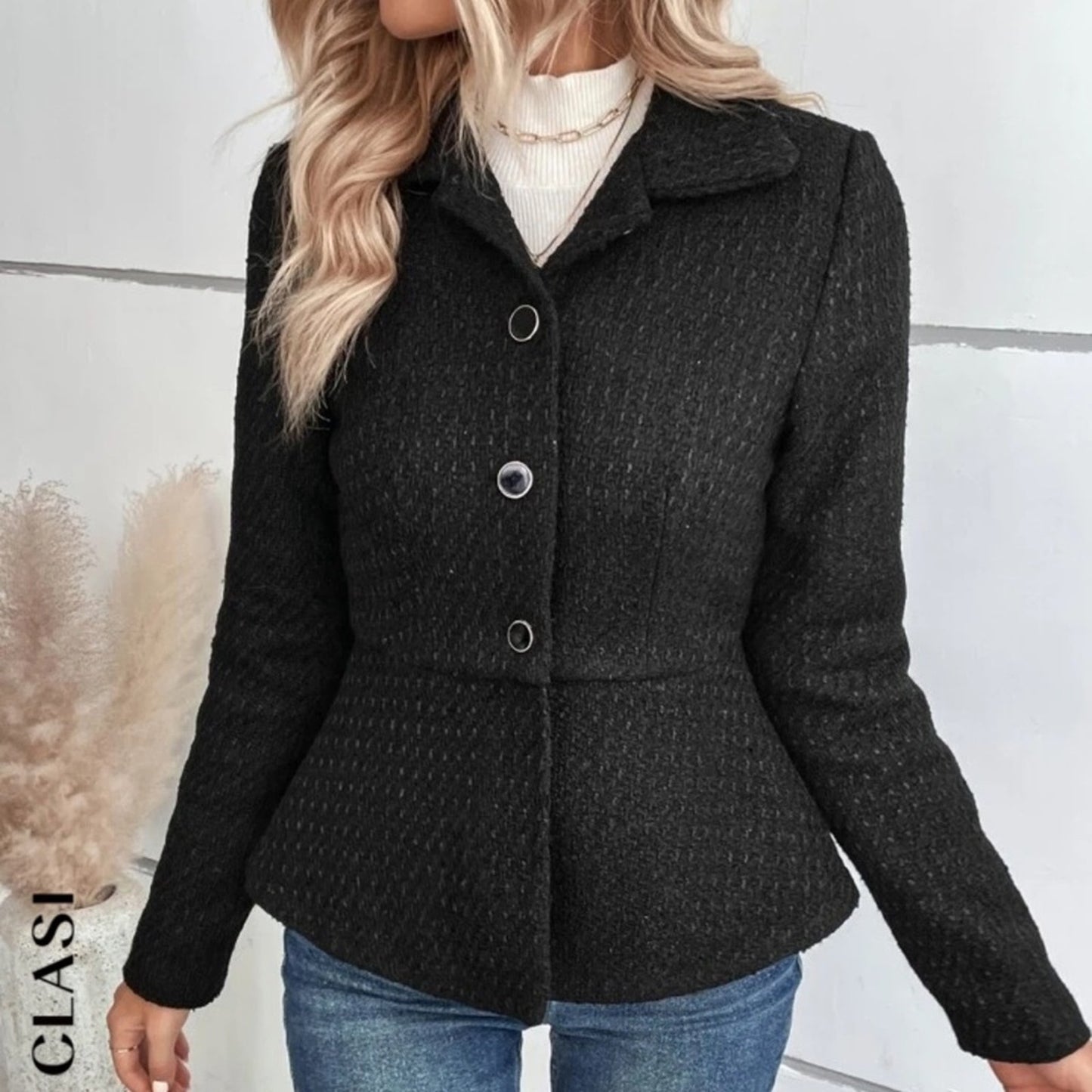 SHEIN Clasi Button Front Peplum Jacket