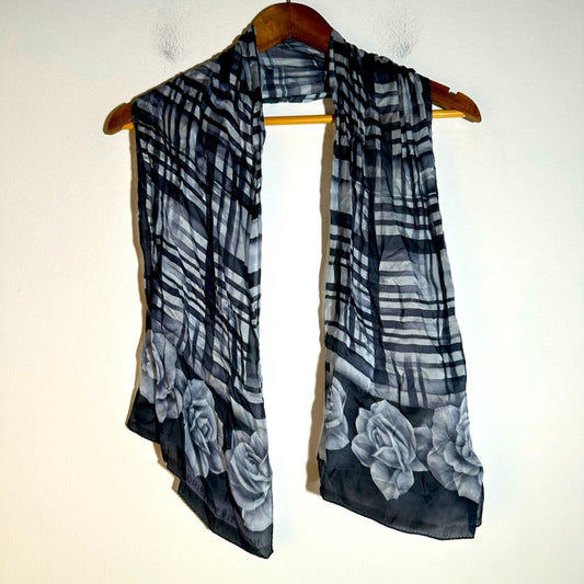 Adrienne Vittadini Black and Gray Rose Scarf