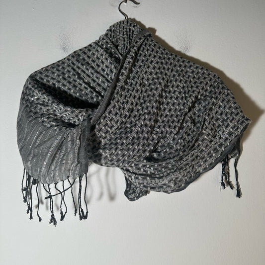 Gray and Black Woven Shawl with Fringe
