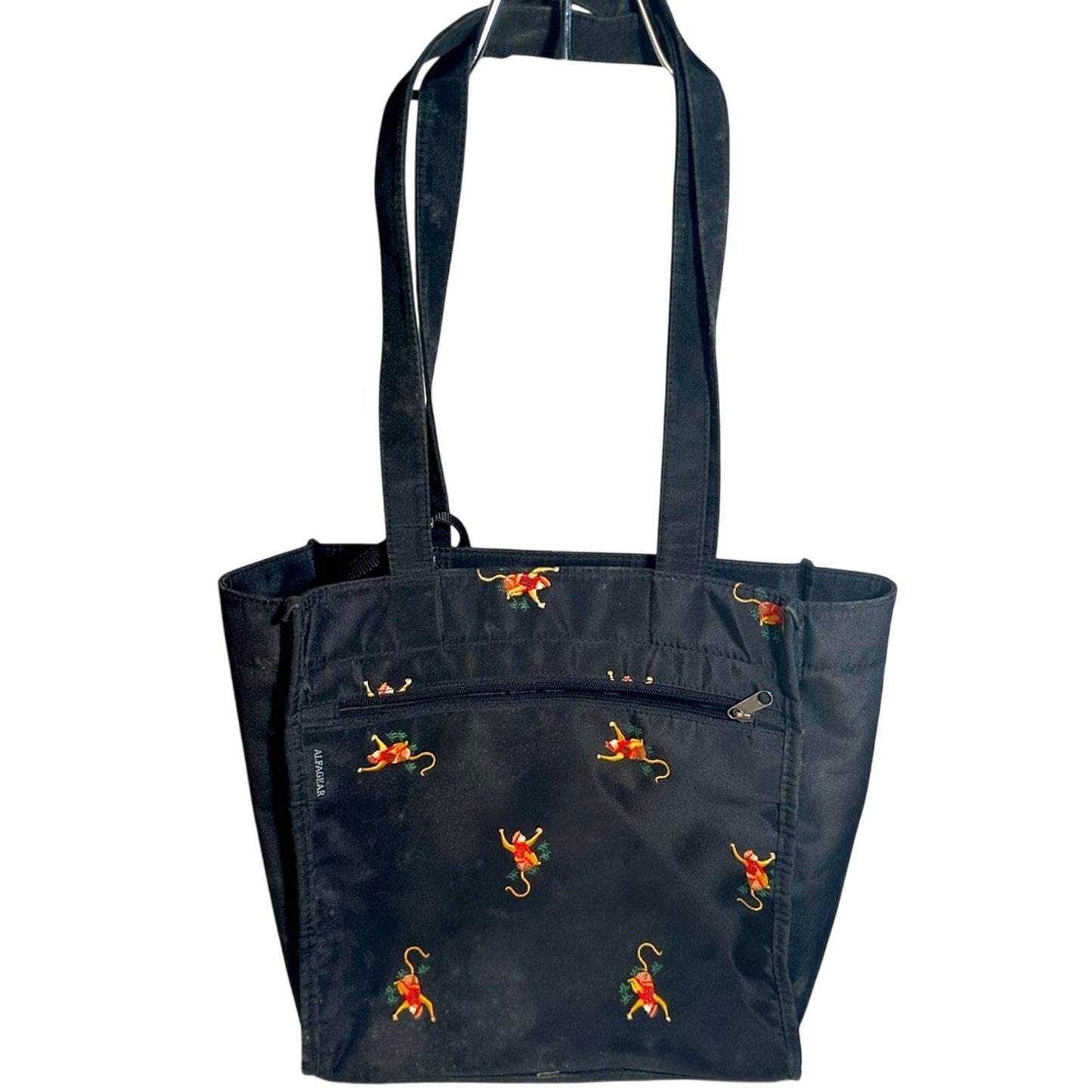 Black Tote Bag with Monkey Print