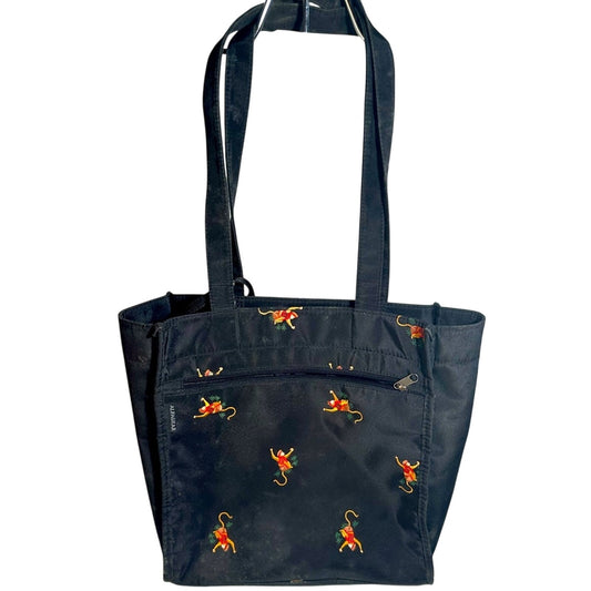 Black Tote Bag with Monkey Print