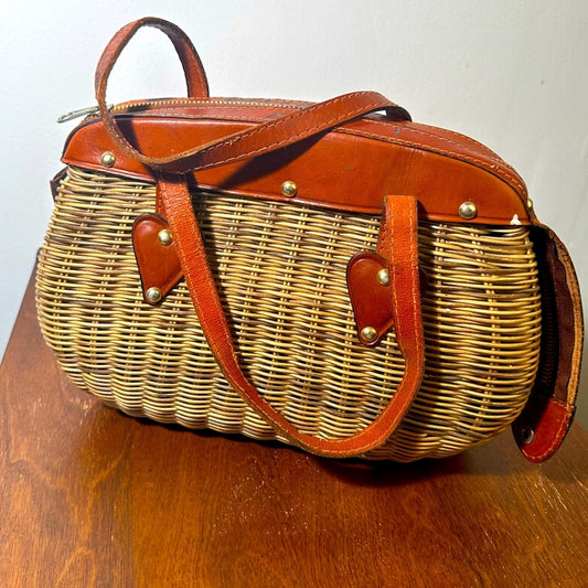 Vintage Brown Woven Leather Strap Women's Bag