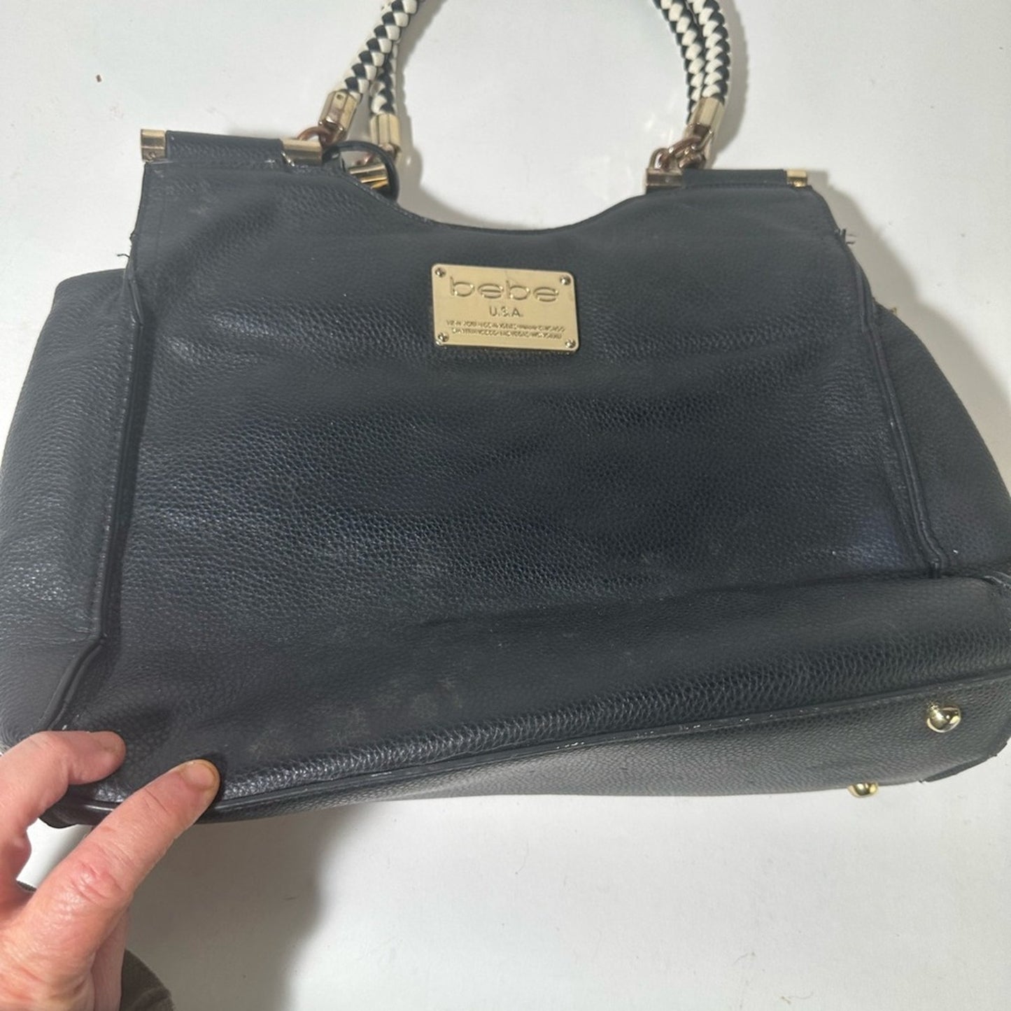 Bebe Black Shoulder Bag with Silver Chain Handles