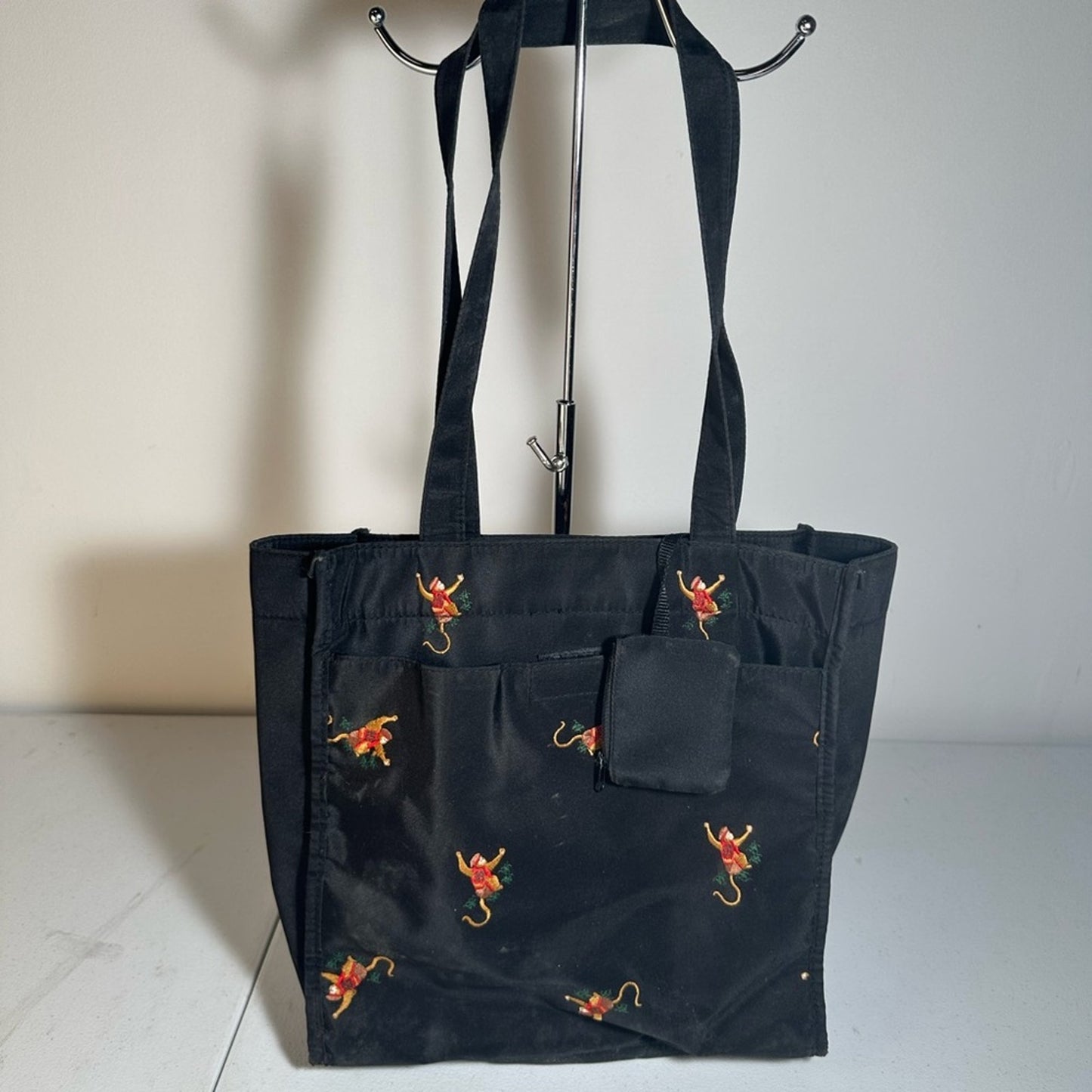 Black Tote Bag with Monkey Print