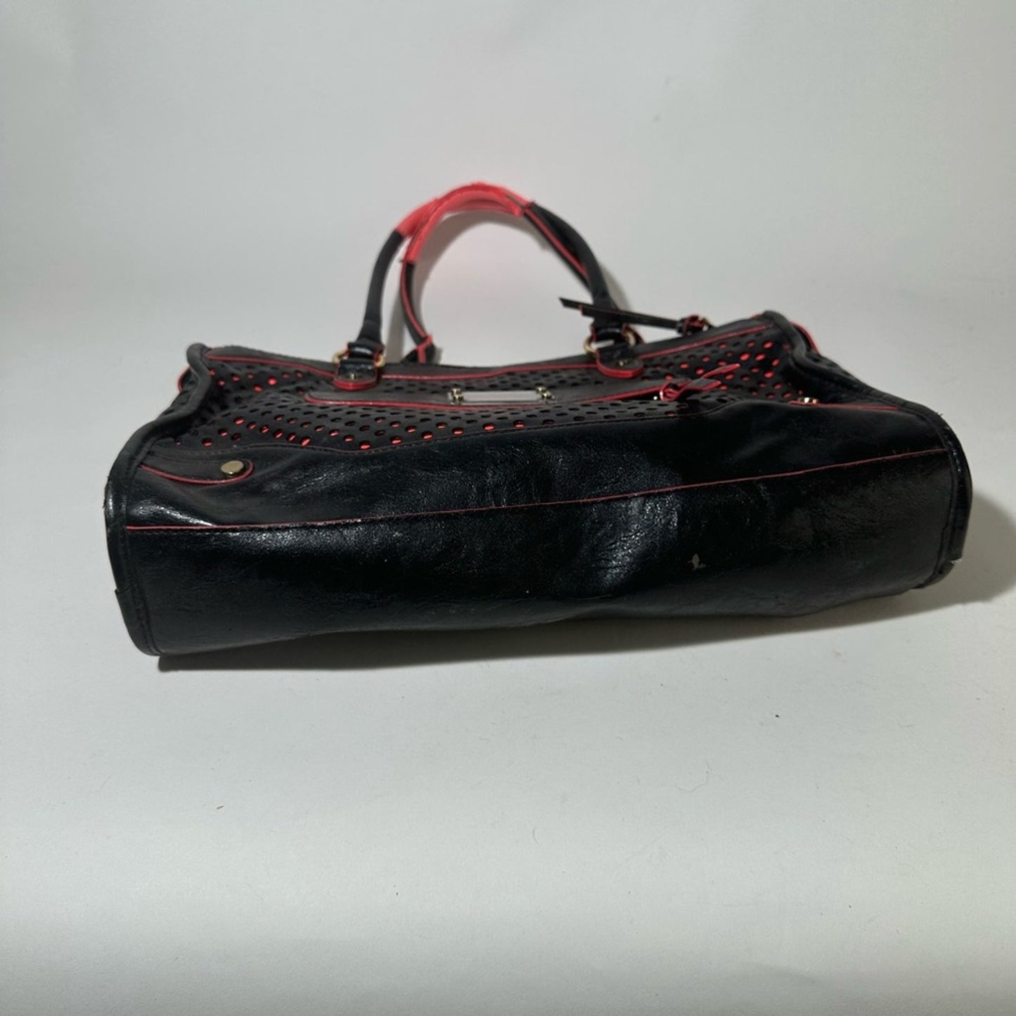 Gianni Bini Black and Red Satchel with Perforated Design