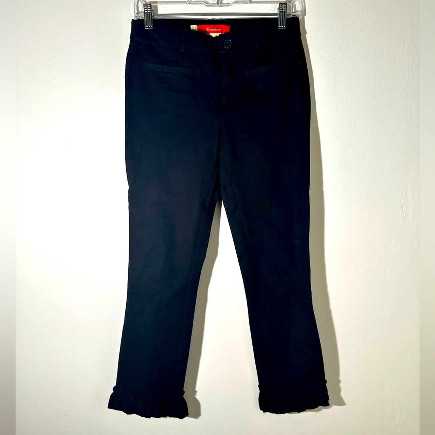 Anthropologie Cartonnier Black Ruffle Hem Pants Capris Cropped Ankle