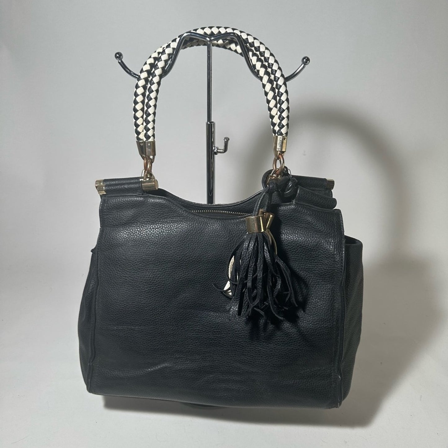 Bebe Black Shoulder Bag with Silver Chain Handles