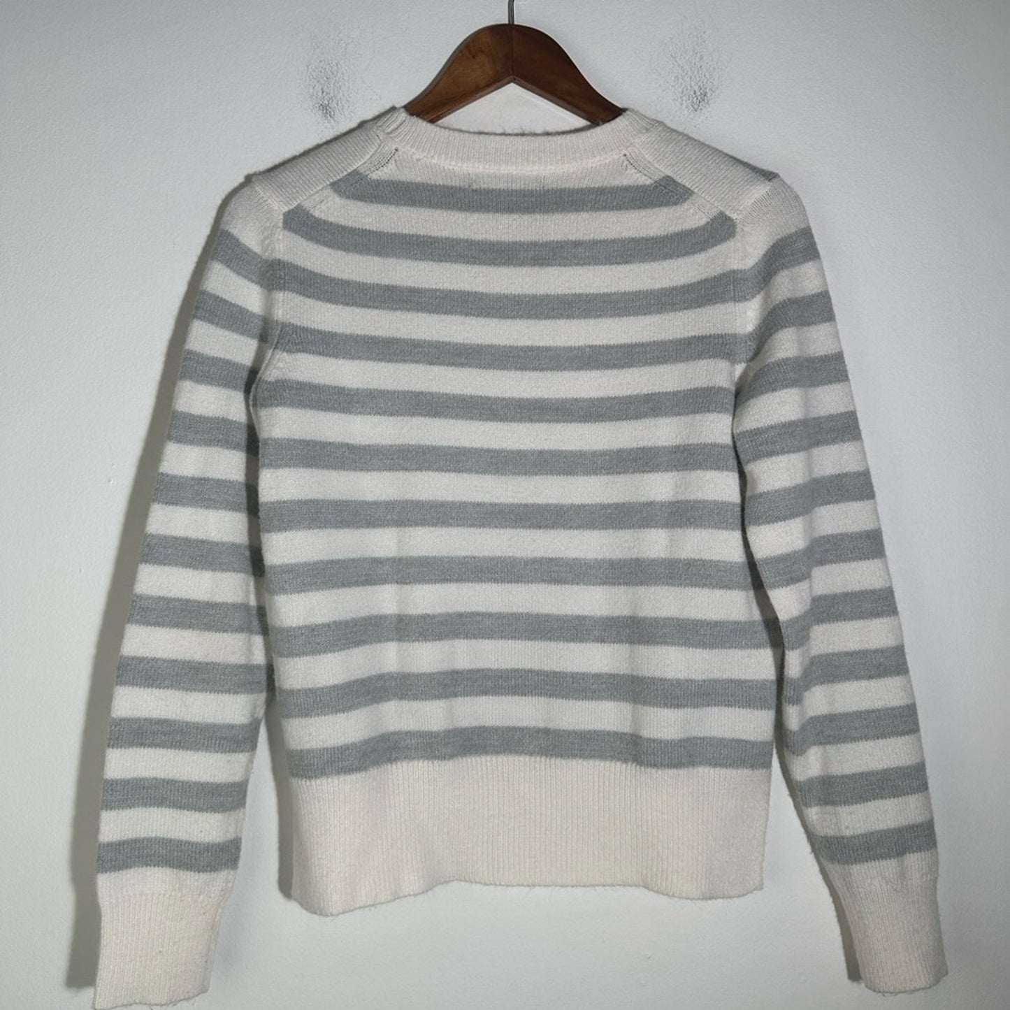 Banana Republic Gray and White Crew Neck Sweater with Stripes