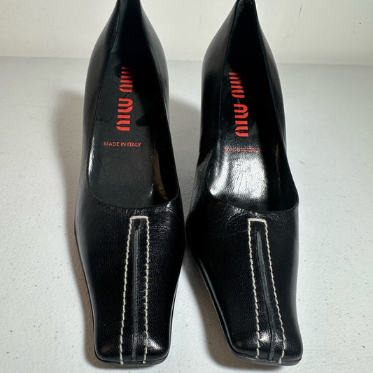 Miu Miu Black Leather Women's Kitten Heels