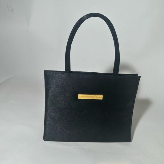 Black Textured Shoulder Bag with Gold Hardware