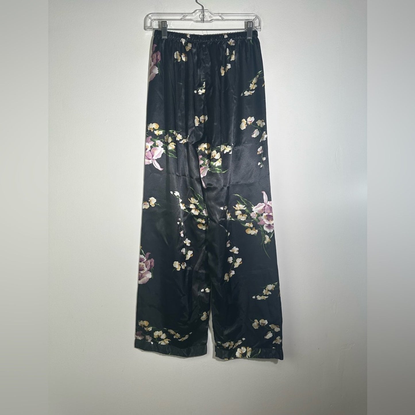 Elegant Black Floral Satin Pants