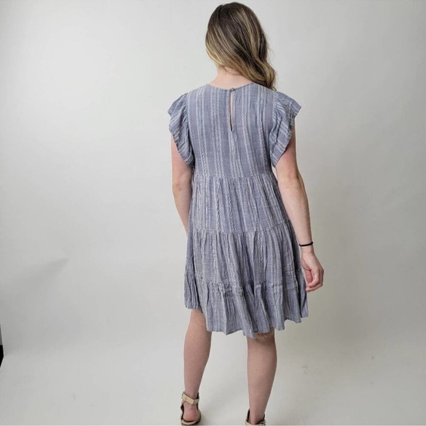 Elan Tiered Blue Grey Dress
