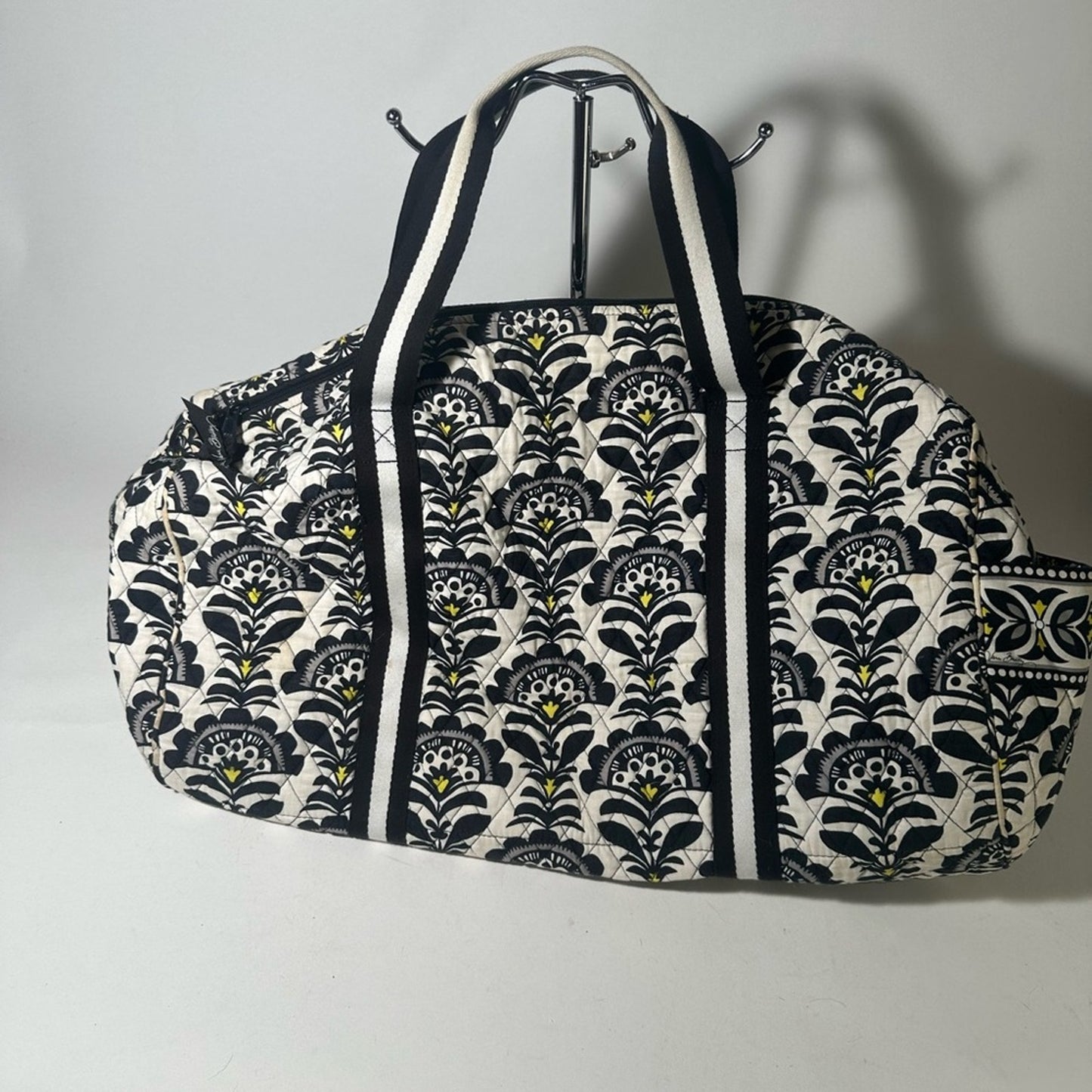 Vera Bradley Elegant Black and White Weekend Bag with Damask Pattern