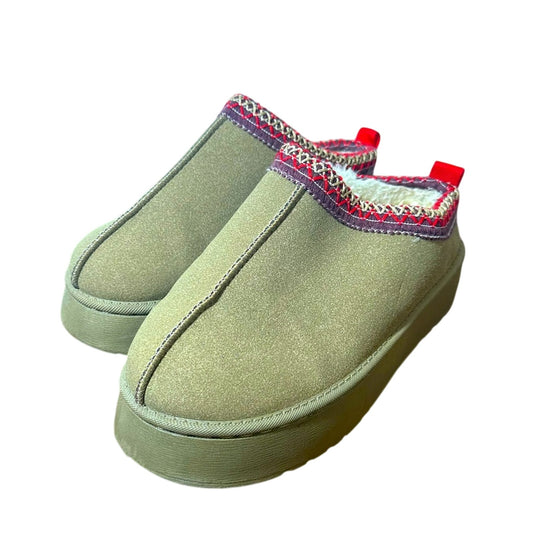 Tan Slip-On Platform Shoes with Red Trim