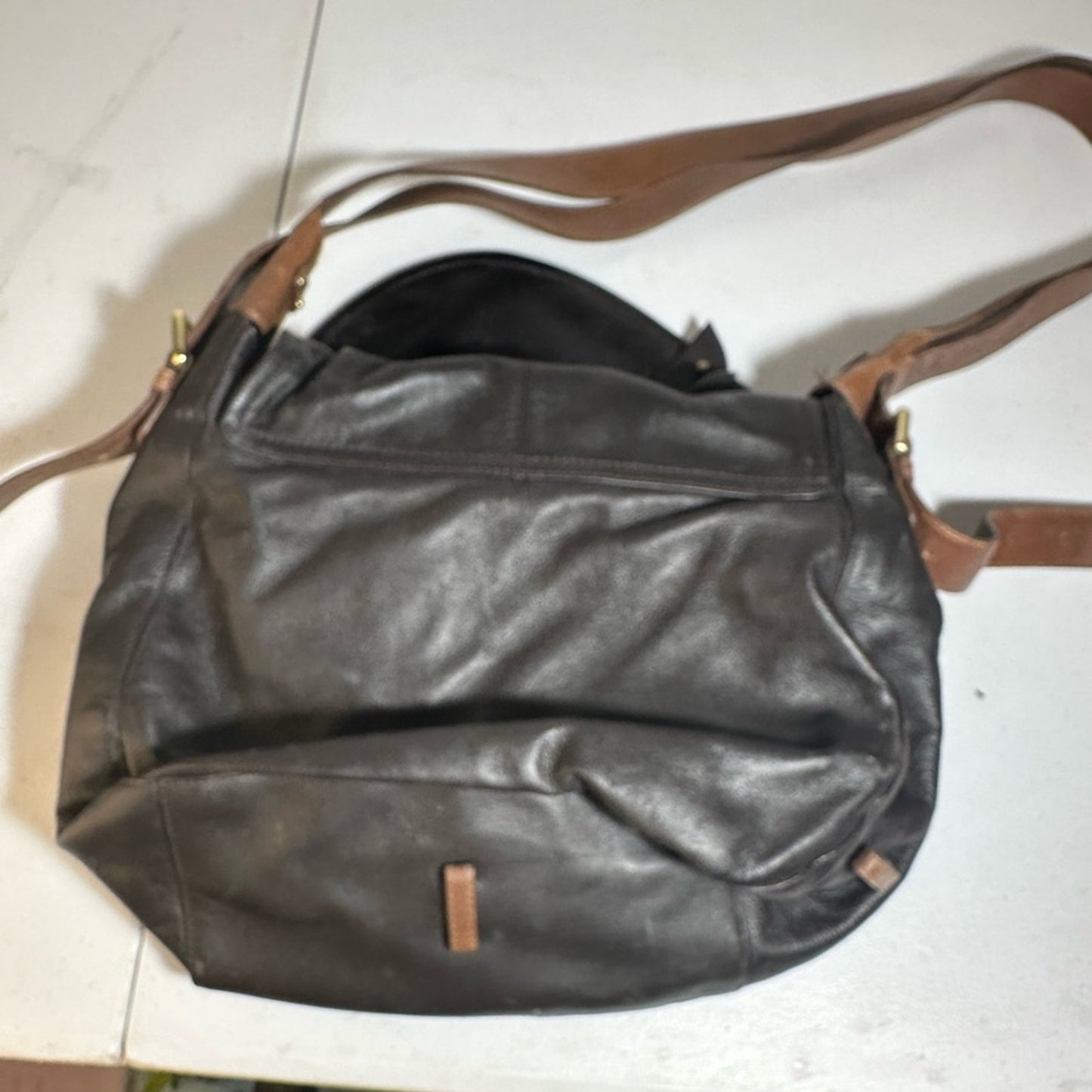 DKNY Dark Leather Bag with Gold Lock