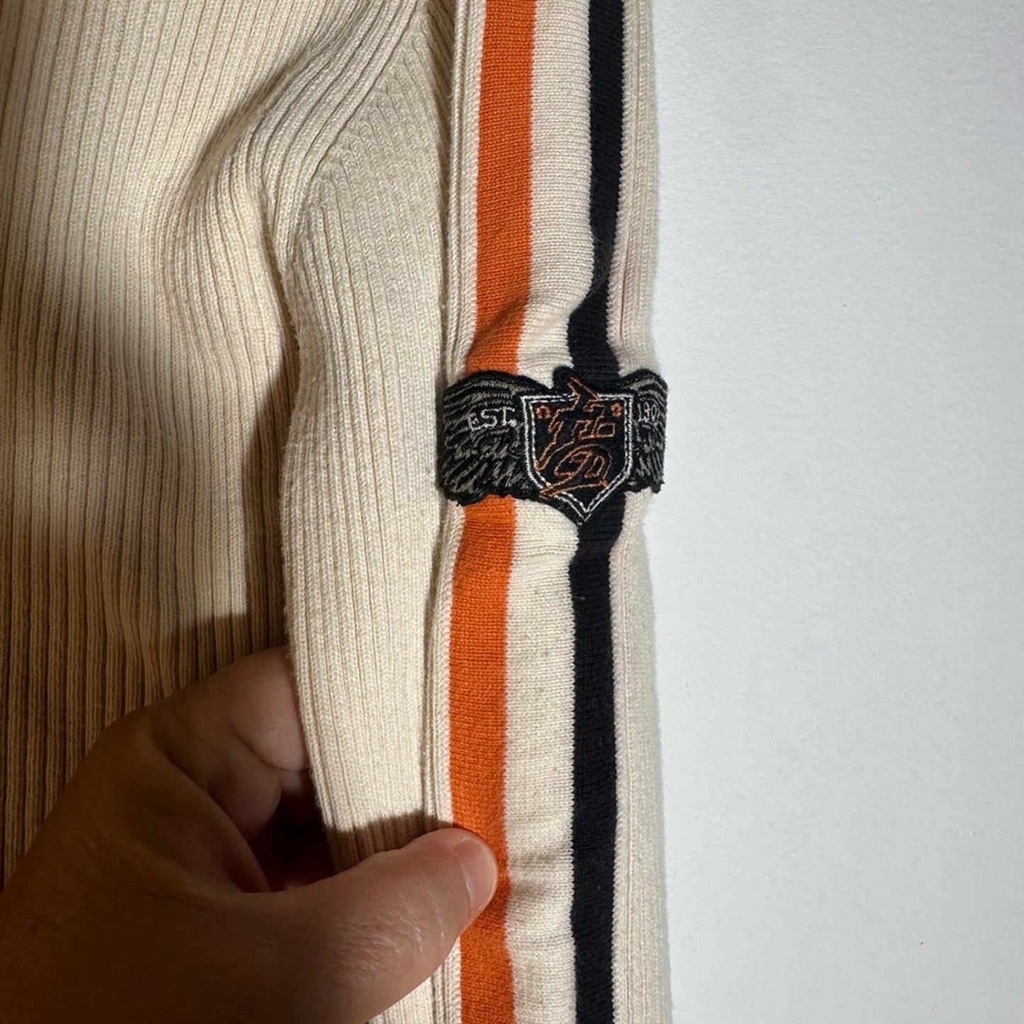 Vintage Harley - Davidson Cream Zip-Up Ribbed Jacket