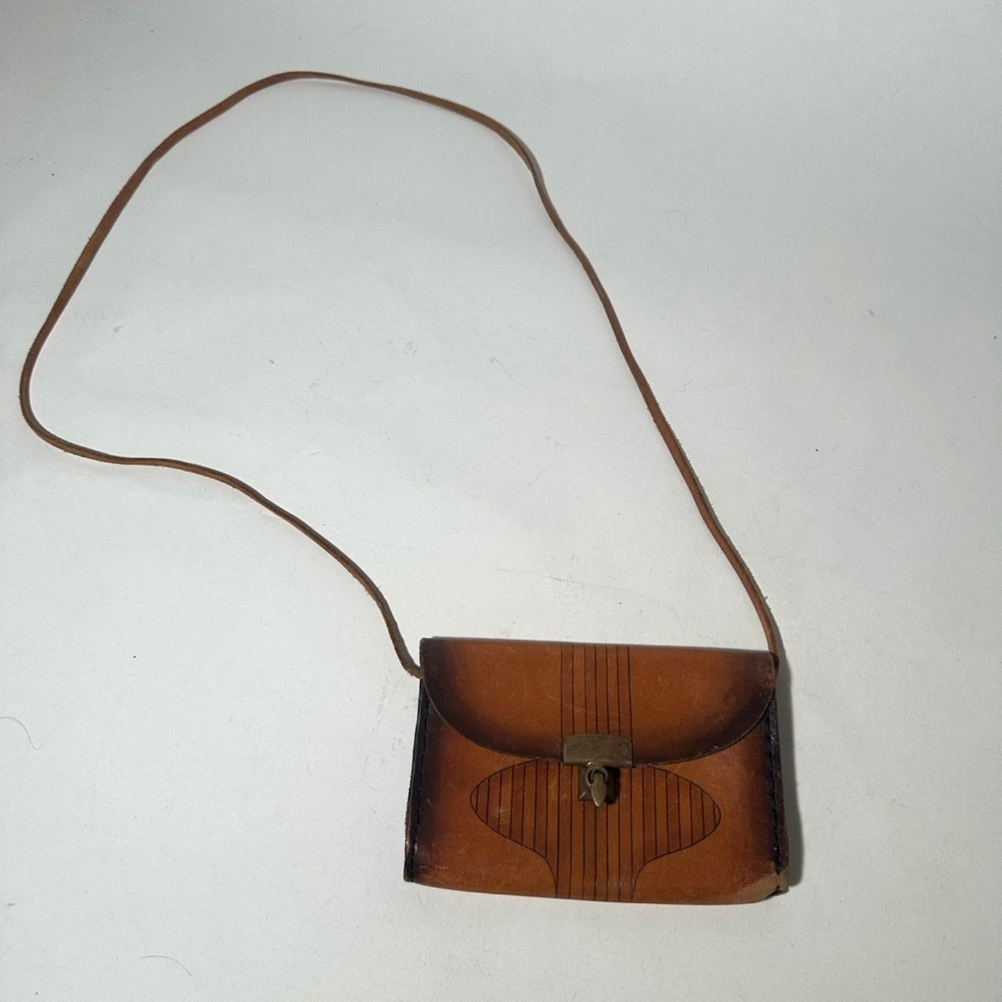 Brown Leather Hand Tooled Crossbody Bag with Vintage Flap Design