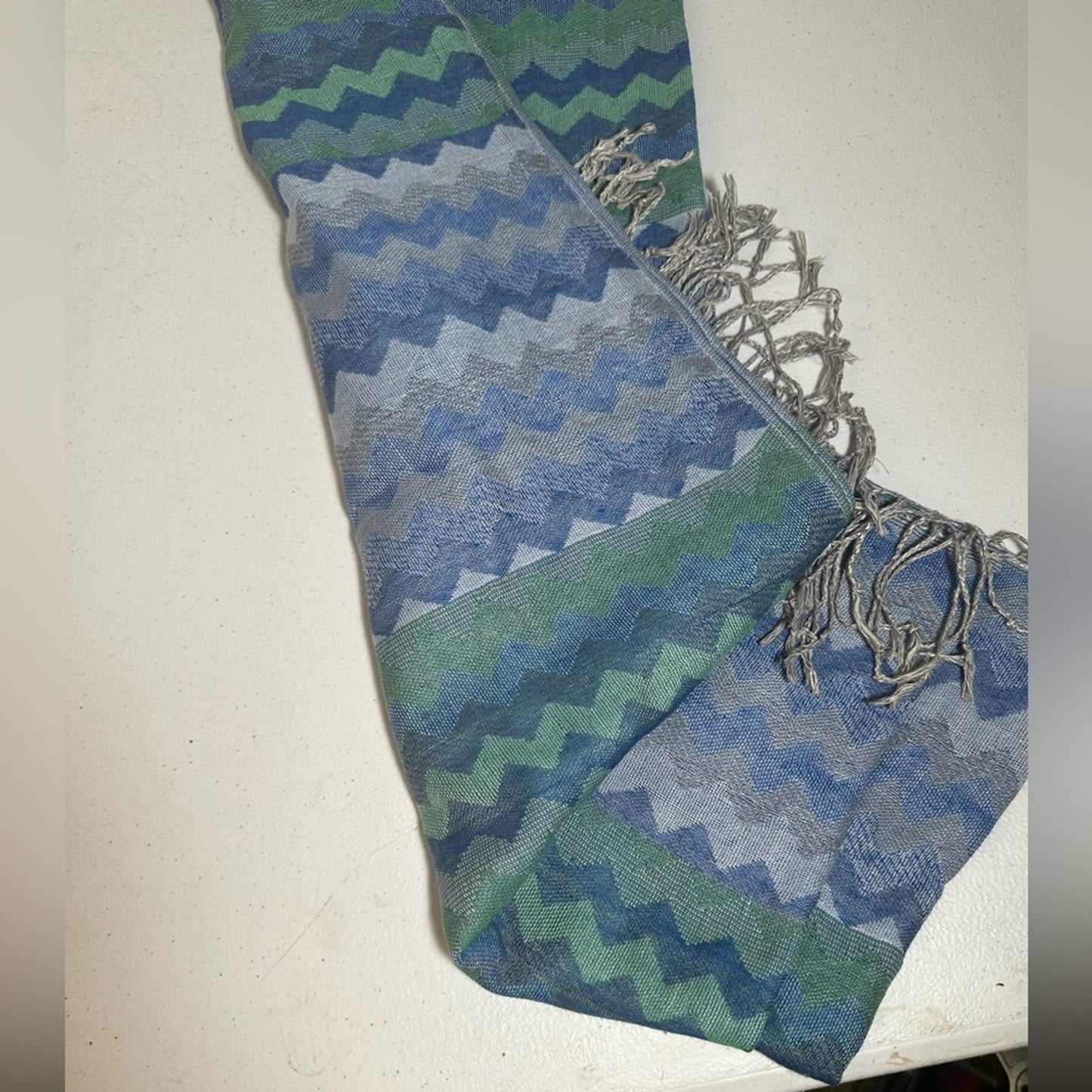 Blue and Green Chevron Scarf
