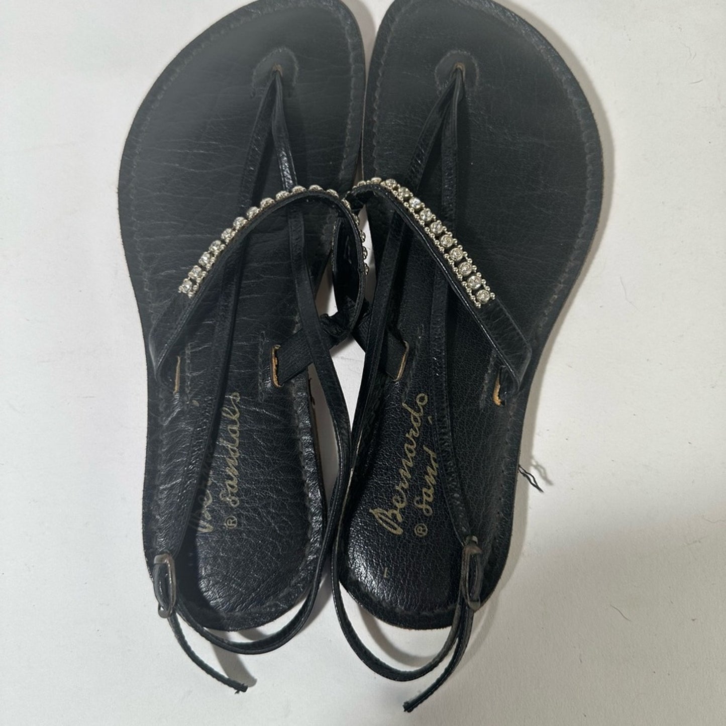 Black Sandals with Rhinestone Embellished Strap and Flat Sole