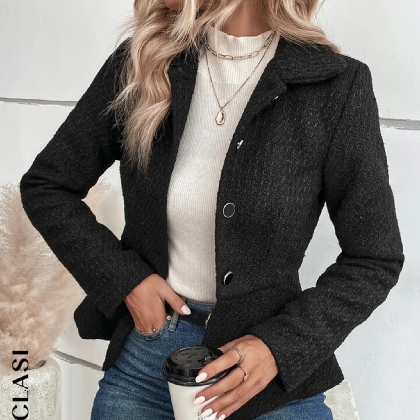 SHEIN Clasi Button Front Peplum Jacket