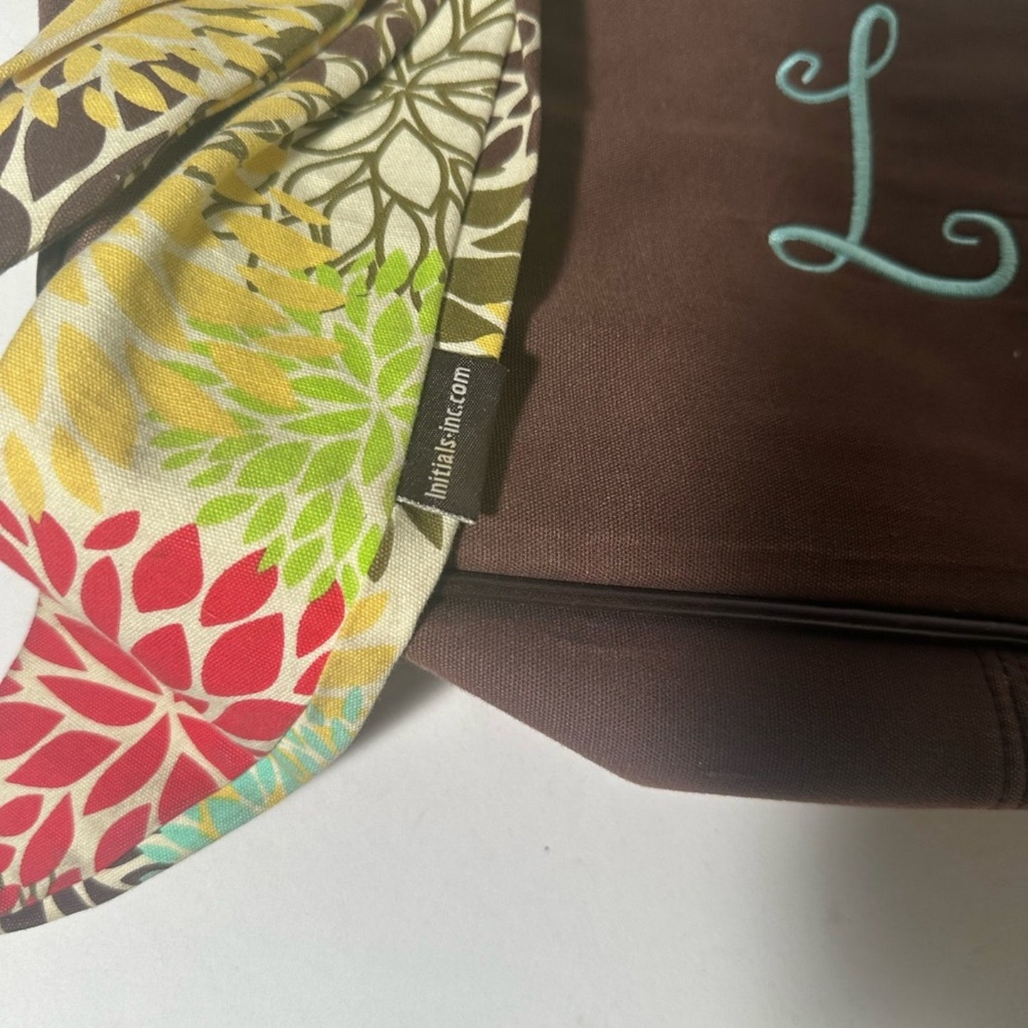 Brown Tote Bag with Colorful Scarf Accent