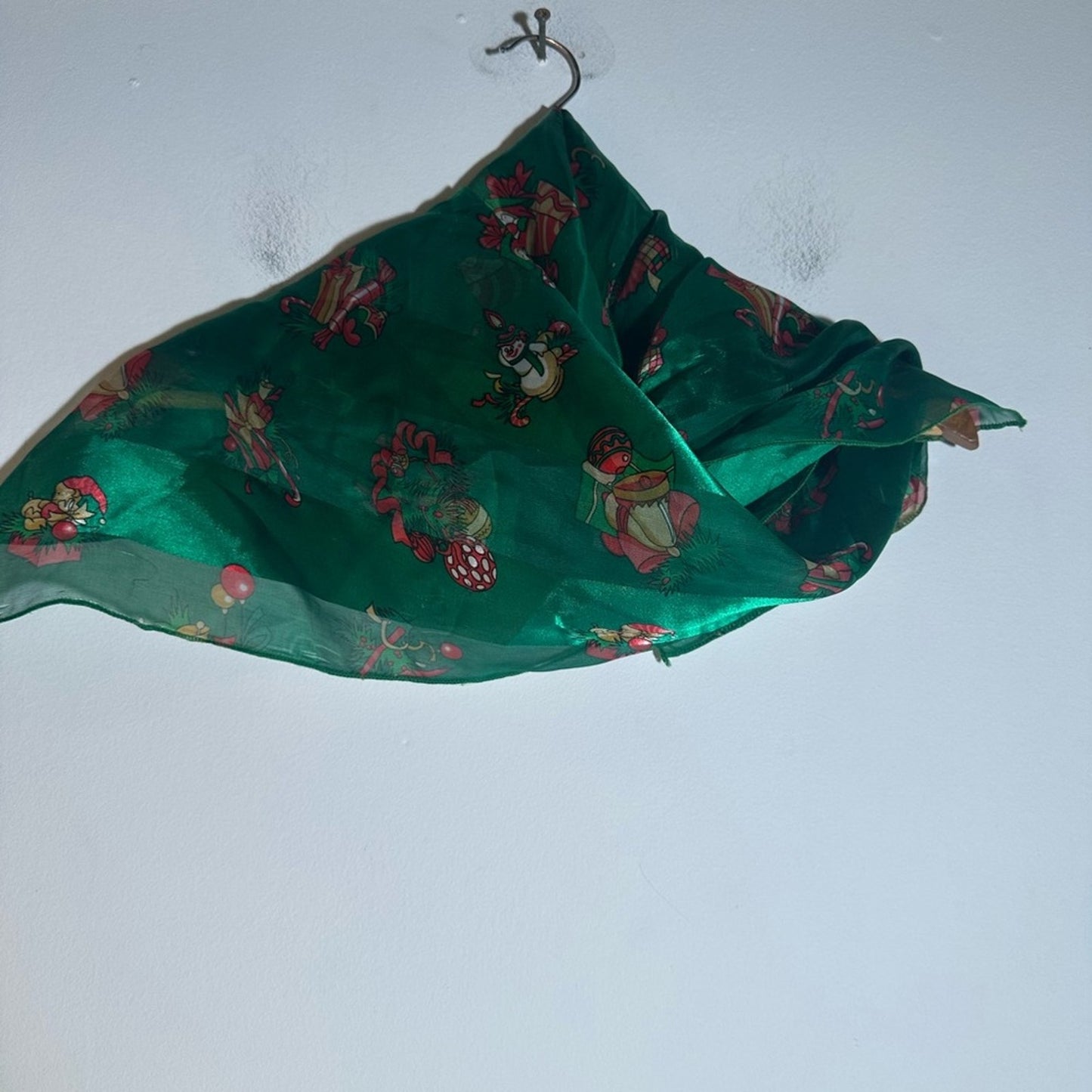 Festive Green Sheer Scarf with Holiday Print