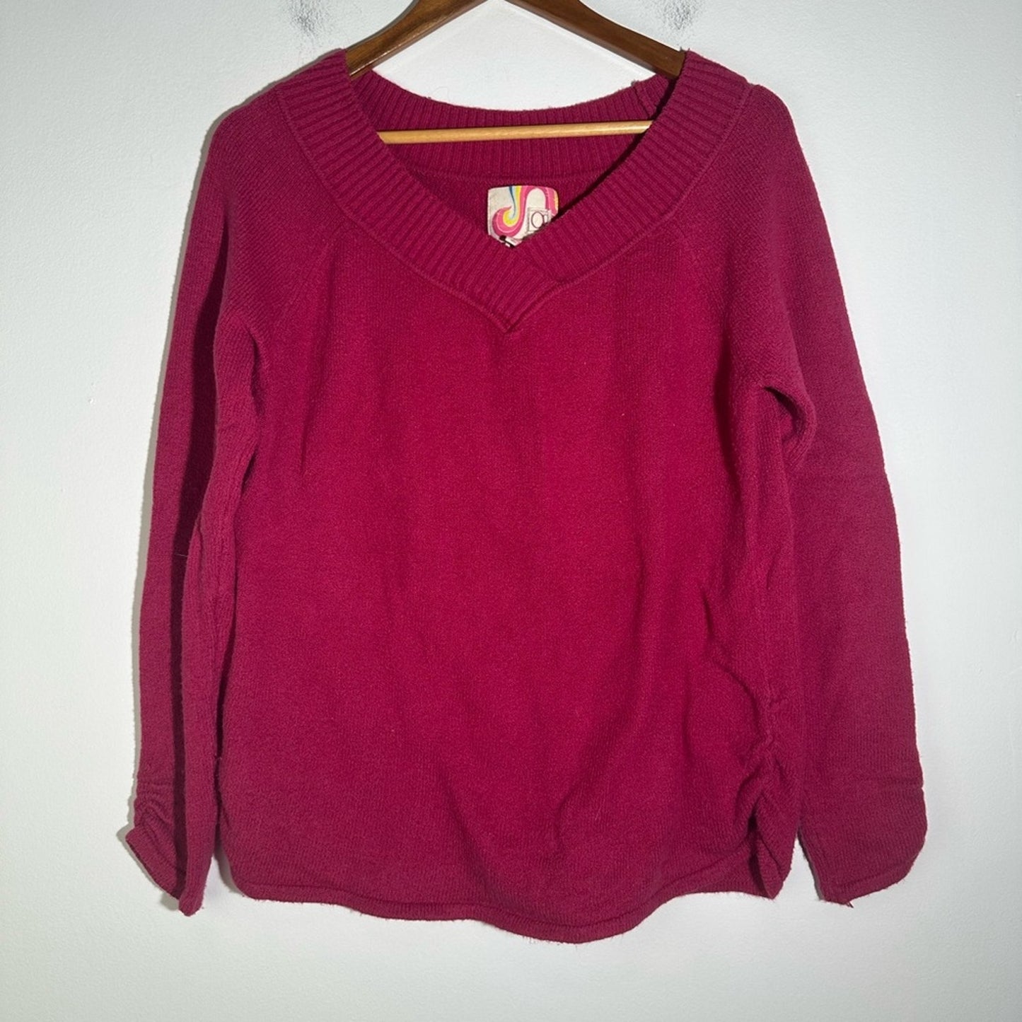 Vibrant Pink V-Neck Pullover Sweater