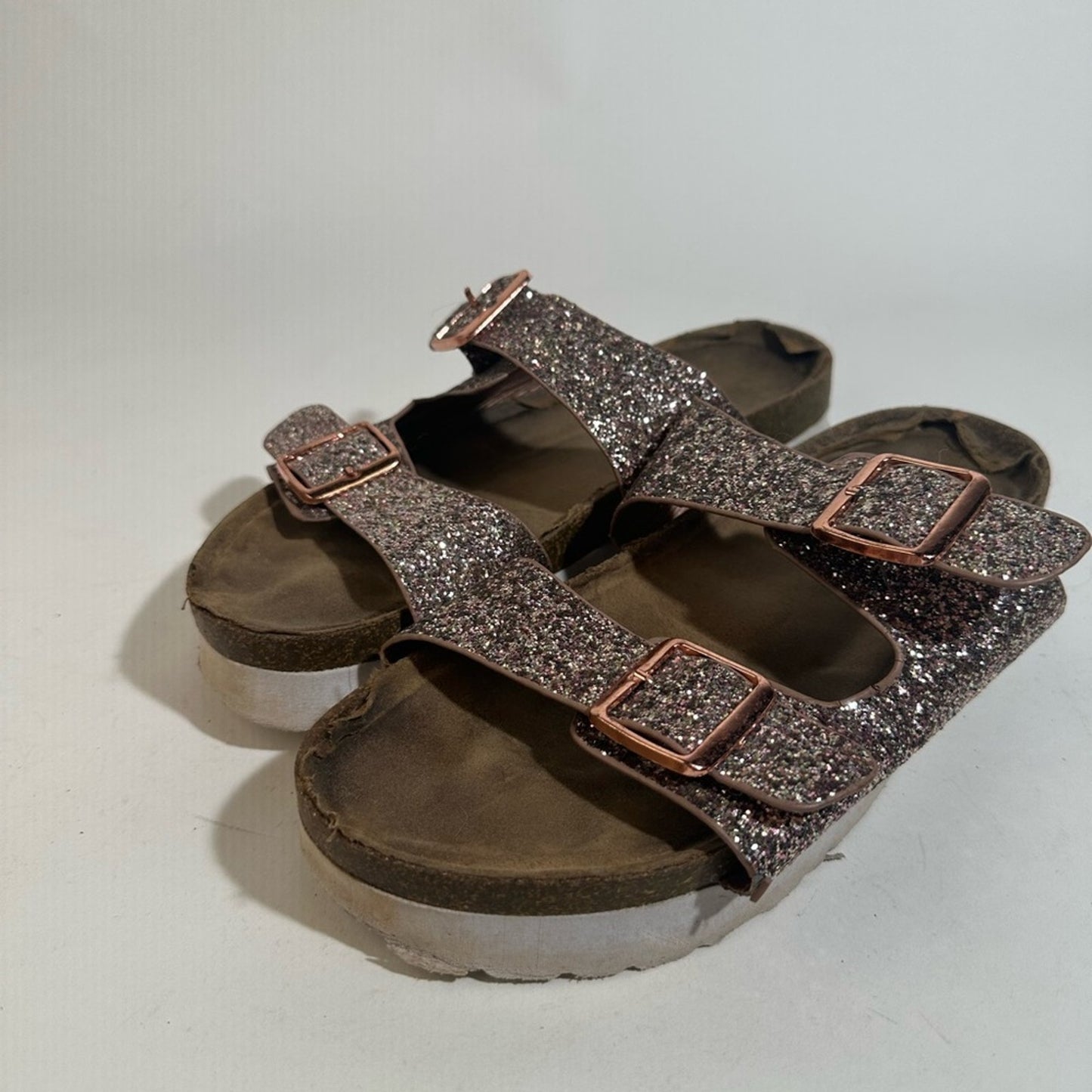 Glitter Rose Gold Buckle Sandals