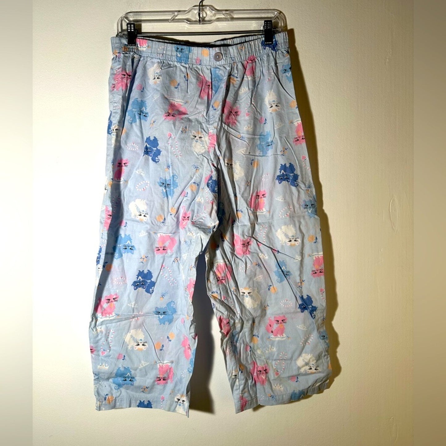 Light Blue Pajama Pants with Cat Print