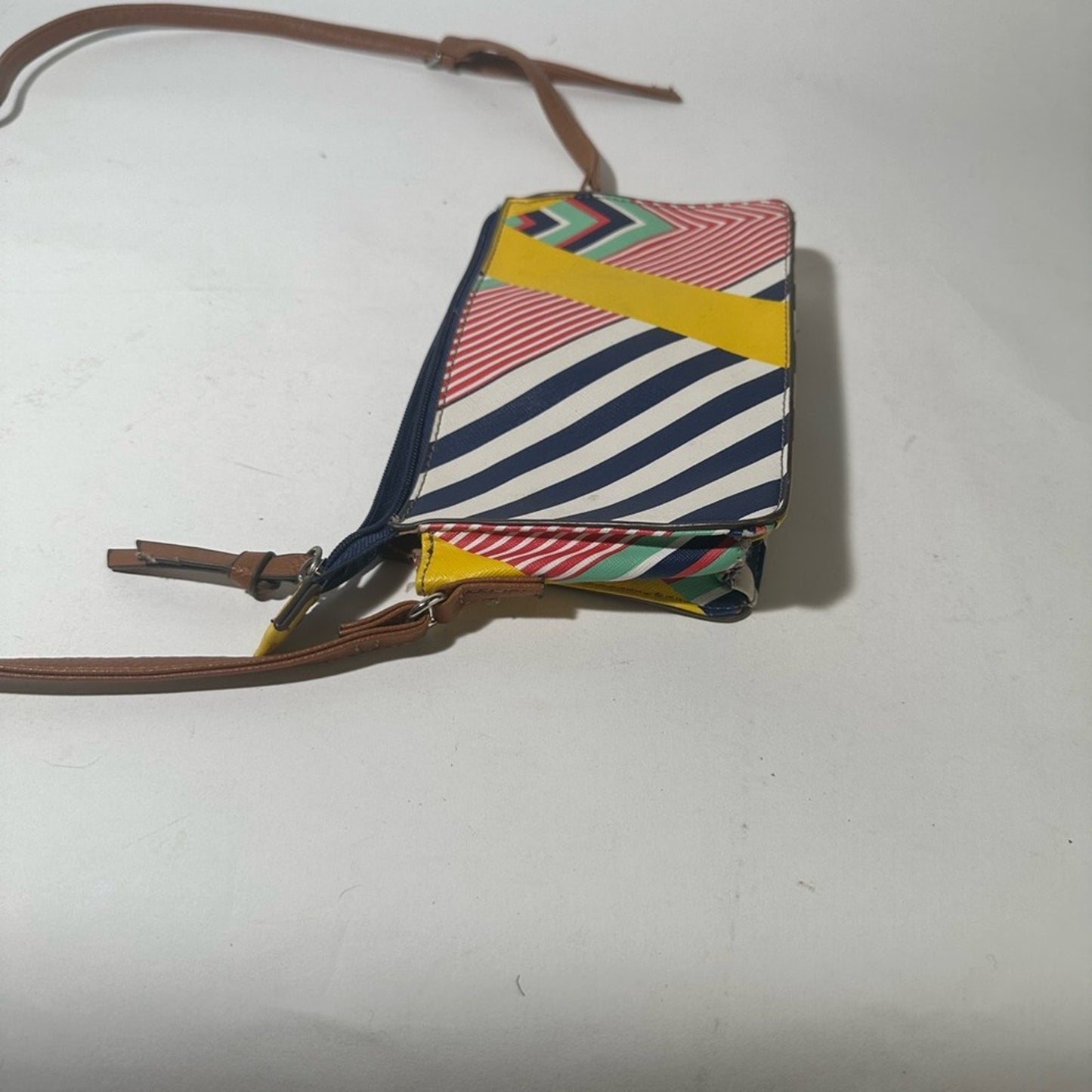 Blue and Yellow Artistic Crossbody Bag with Geometric Design