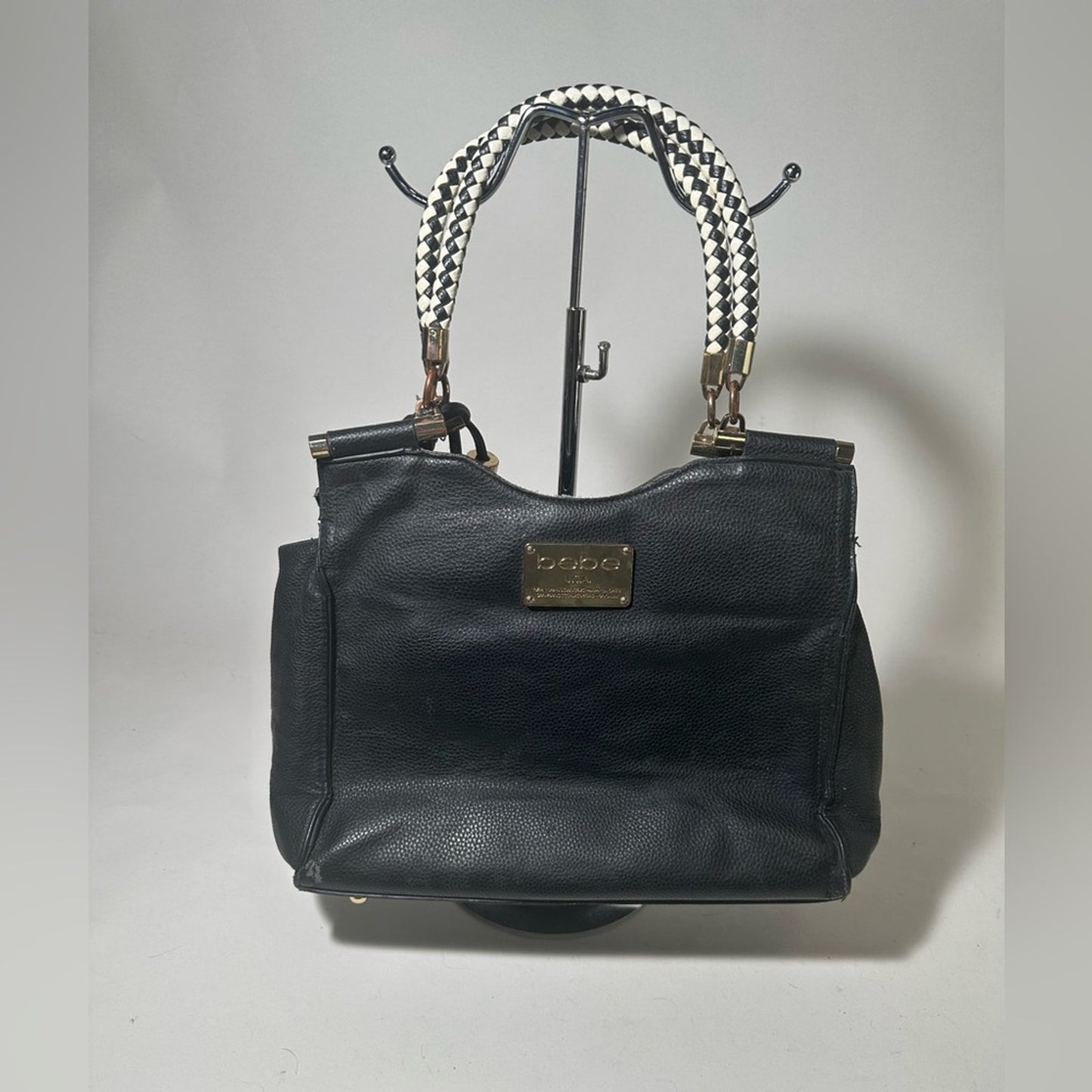 Bebe Black Shoulder Bag with Silver Chain Handles
