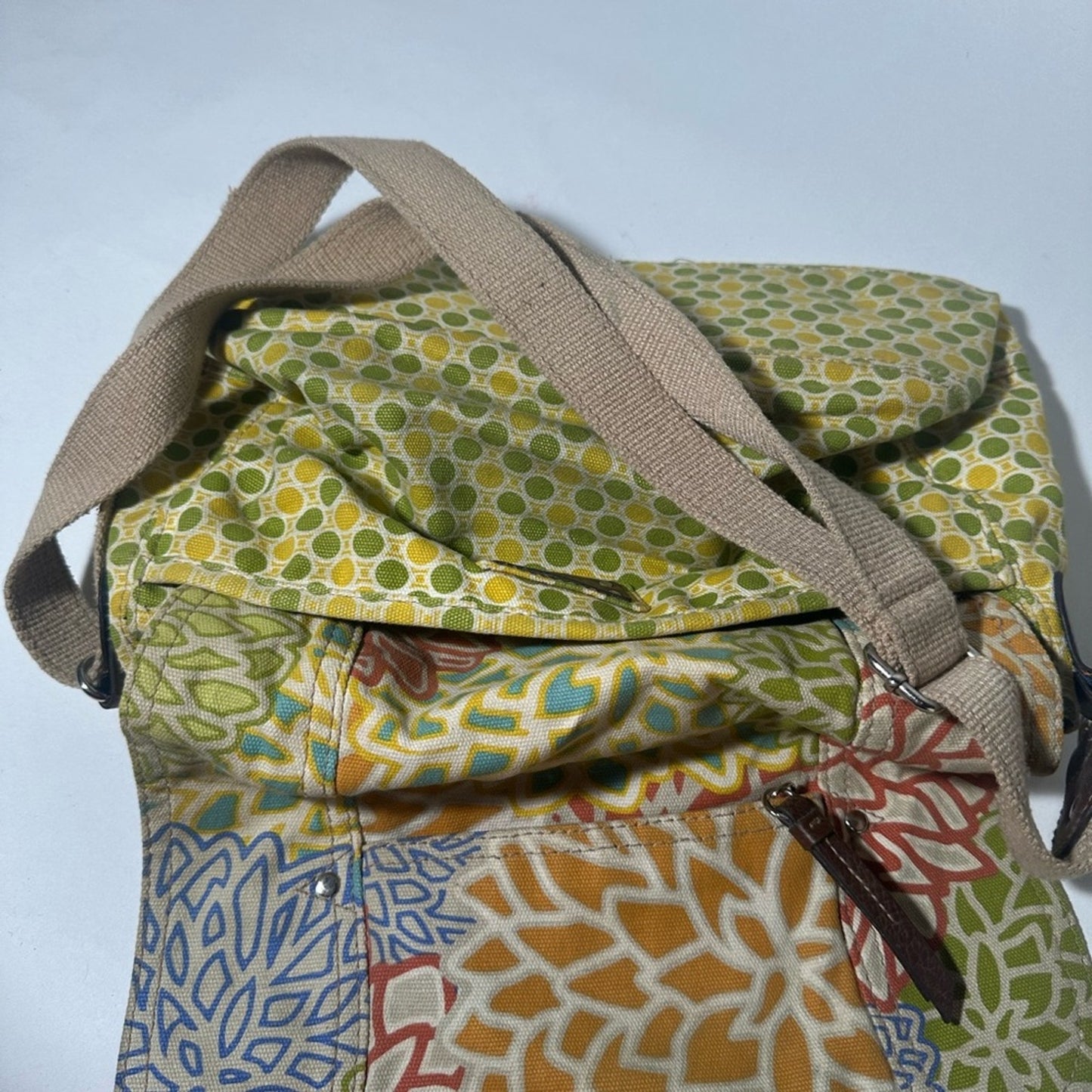 Colorful Yellow and Green Shoulder Bag with Patchwork Design