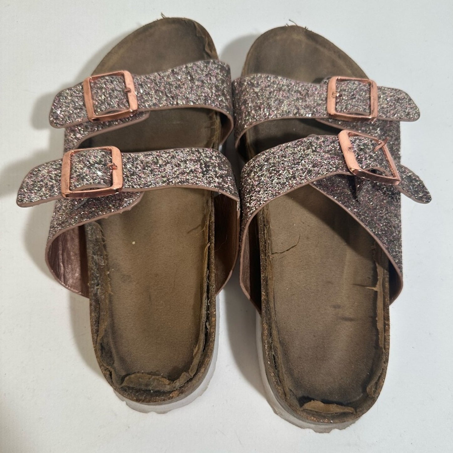 Glitter Rose Gold Buckle Sandals