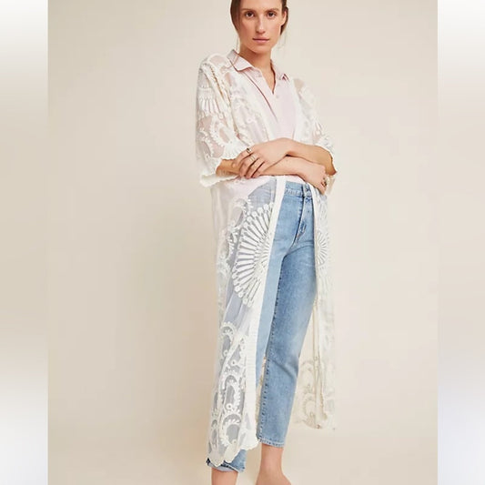 White Sheer Lace Kimono