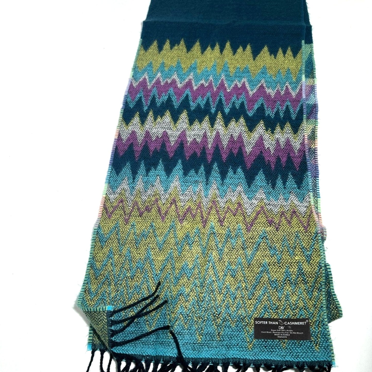 Teal and Yellow Patterned Scarf