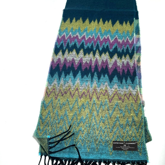 Teal and Yellow Patterned Scarf