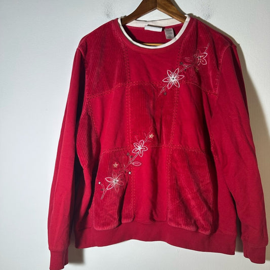 Alfred Dunned Red Floral Embroidered Women's Sweater