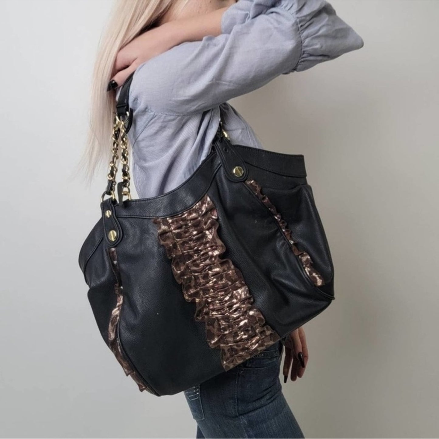 Betsey Johnson Black Shoulder Bag with Gold Hardware