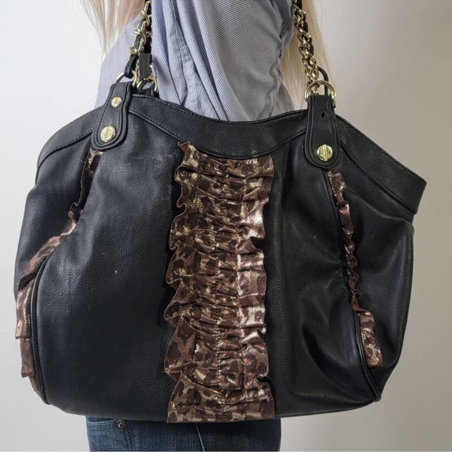 Betsey Johnson Black Shoulder Bag with Gold Hardware