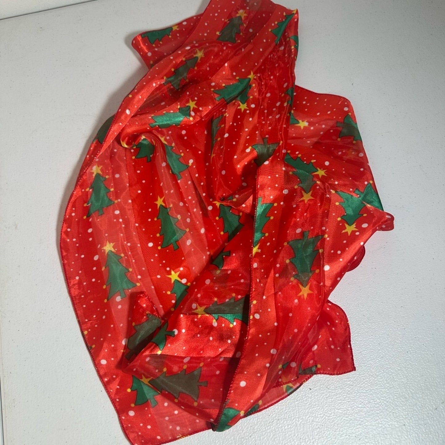 Festive Red Christmas Scarf with Tree Pattern