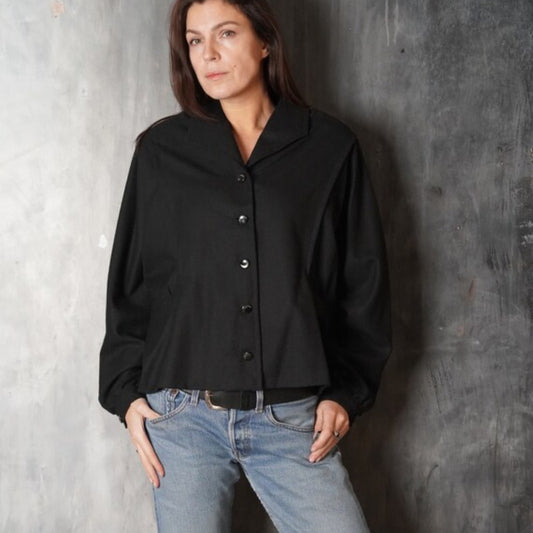 Vintage Women's Black Button-Down Shirt