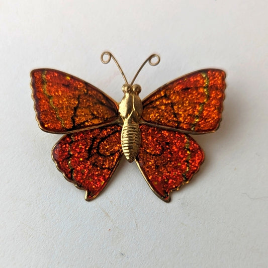 Vintage Stamped Metal and Enamel Orange Butterfly